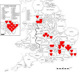 Map showing location of support customers